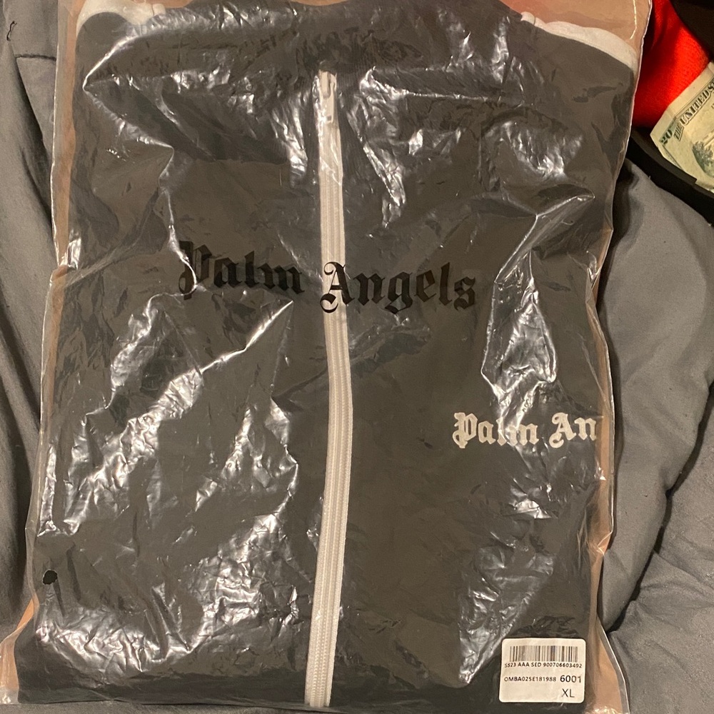 Palm Angels Black Bomber Jacket with White Accents
